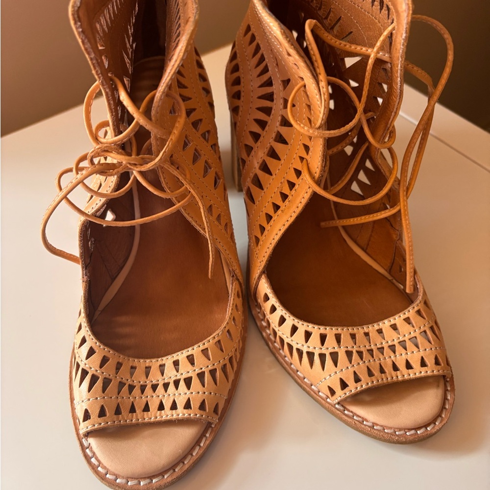 Women's Tan Lace-Up Sandals